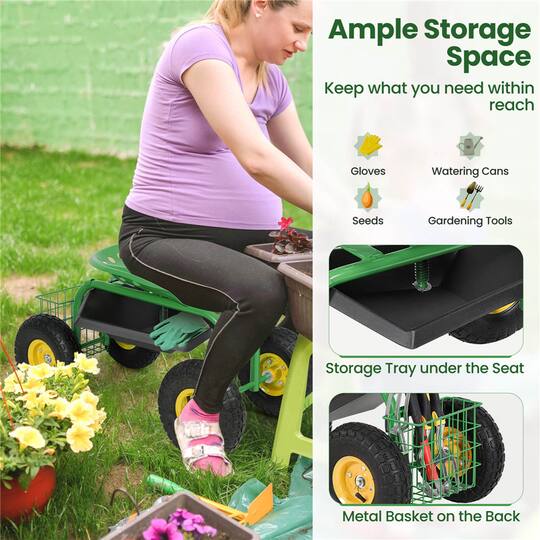 Costway Rolling Tray Gardening Planting with Work Seat Garden Cart